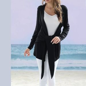 Z Avenue USA Black Tie-Accent Open Cardigan SizeL
